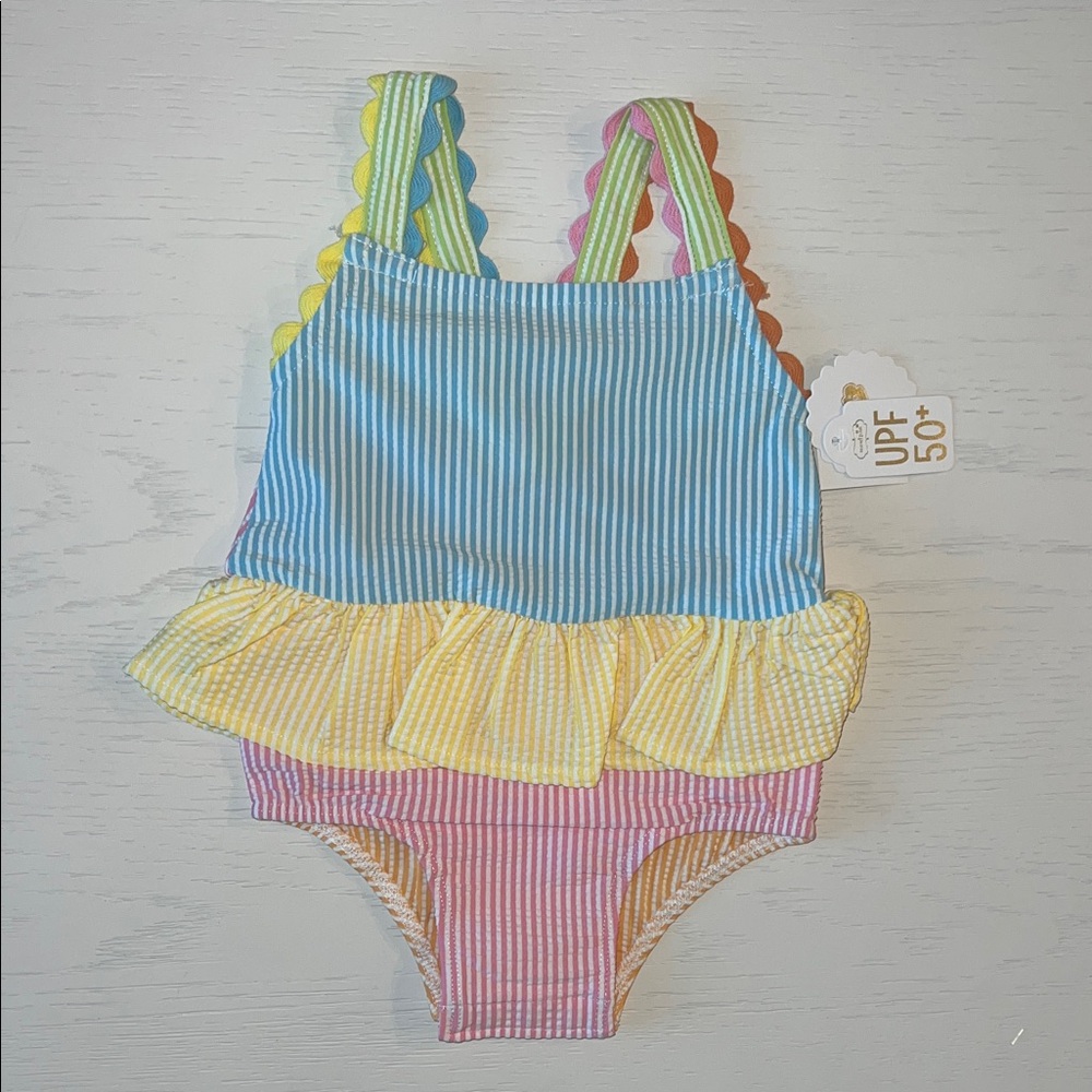 Mud Pie Toddler Girl Seersucker Bow One Piece Swimsuit 2T 3T 4T 5T